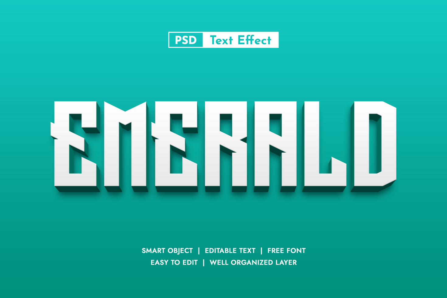Emerald Green Geometric 3D Text Effect for Modern or Tech Designs psd