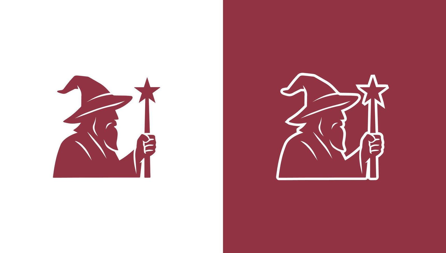 Old wizard silhouette logo in minimalist style, vector