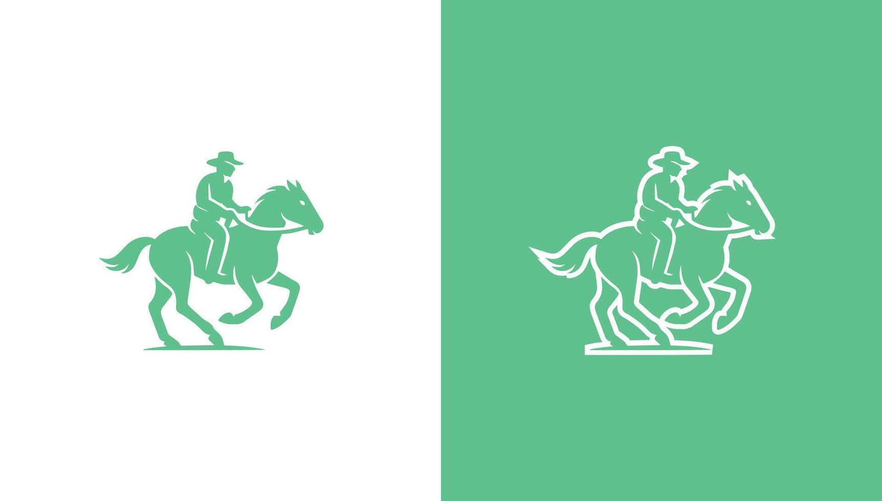 Cowboy riding horse silhouette logo in minimalist style, vector