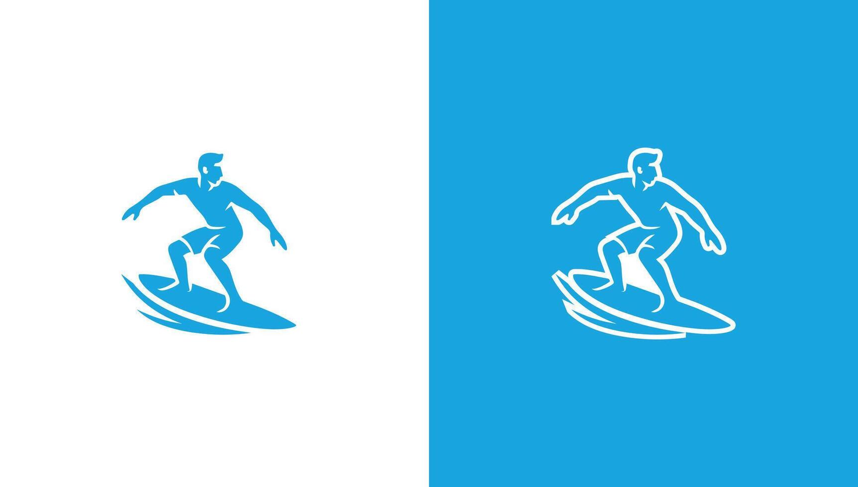 Male surfer silhouette logo in minimalist style, vector