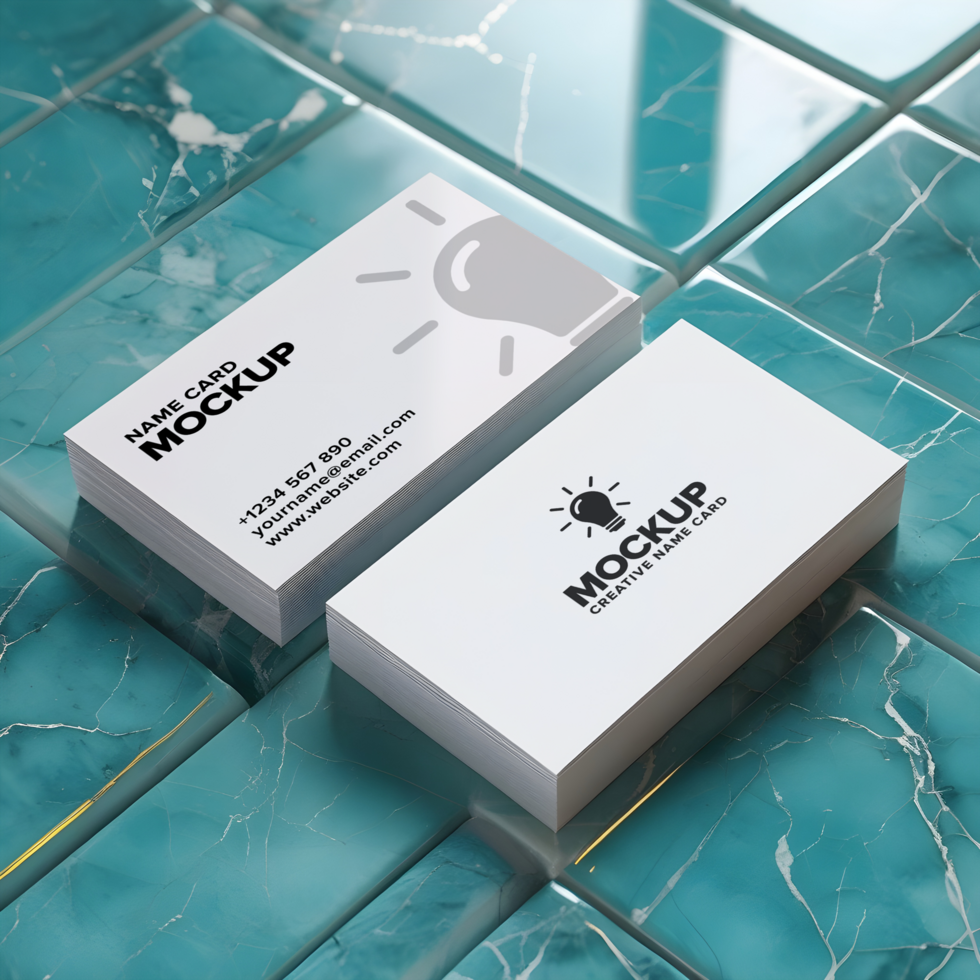 Business Card Mockup on a Teal Tile Surface psd