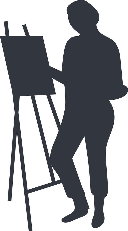 Silhouette of Woman Painting on Canvas with Flat Design vector