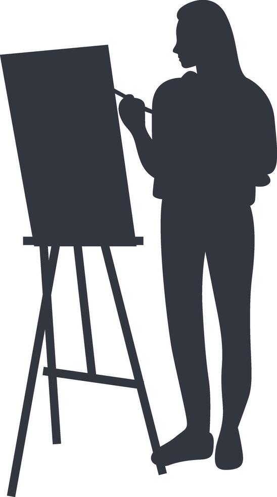 Silhouette of Woman Painting on Canvas with Simple Design. Isolated on White Background vector