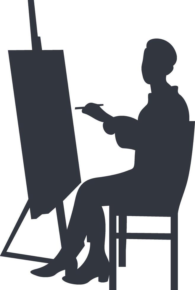 Silhouette of Man Painting on Canvas, Isolated on White Background. vector