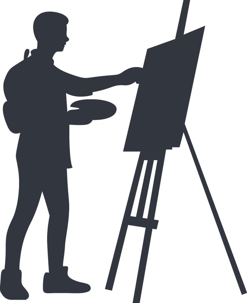 Silhouette of Artist Painting on Canvas. Flat Illustration vector