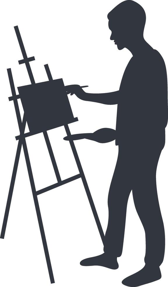 Silhouette of Man Painting on Canvas, Isolated on White Background vector
