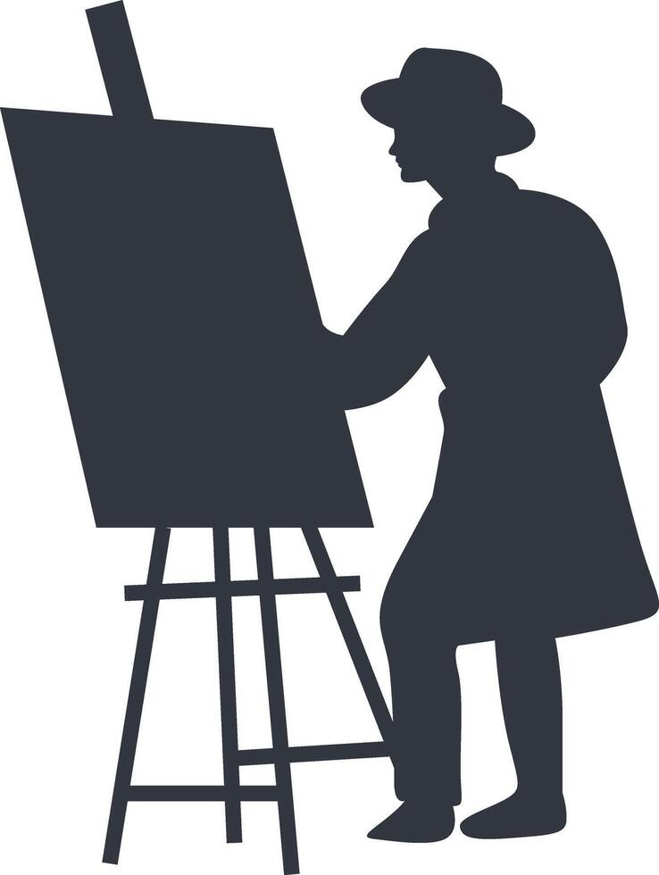 Silhouette of Artist Painting on Canvas, Design Element. vector