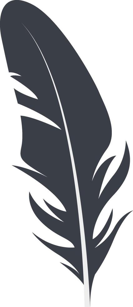 Bird Feather Black Silhouette in Simple Shape. Isolated on White Background. vector