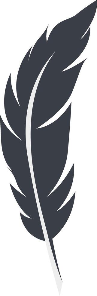 Bird Feather Black Silhouette with Flat Design. Isolated on White Background. vector