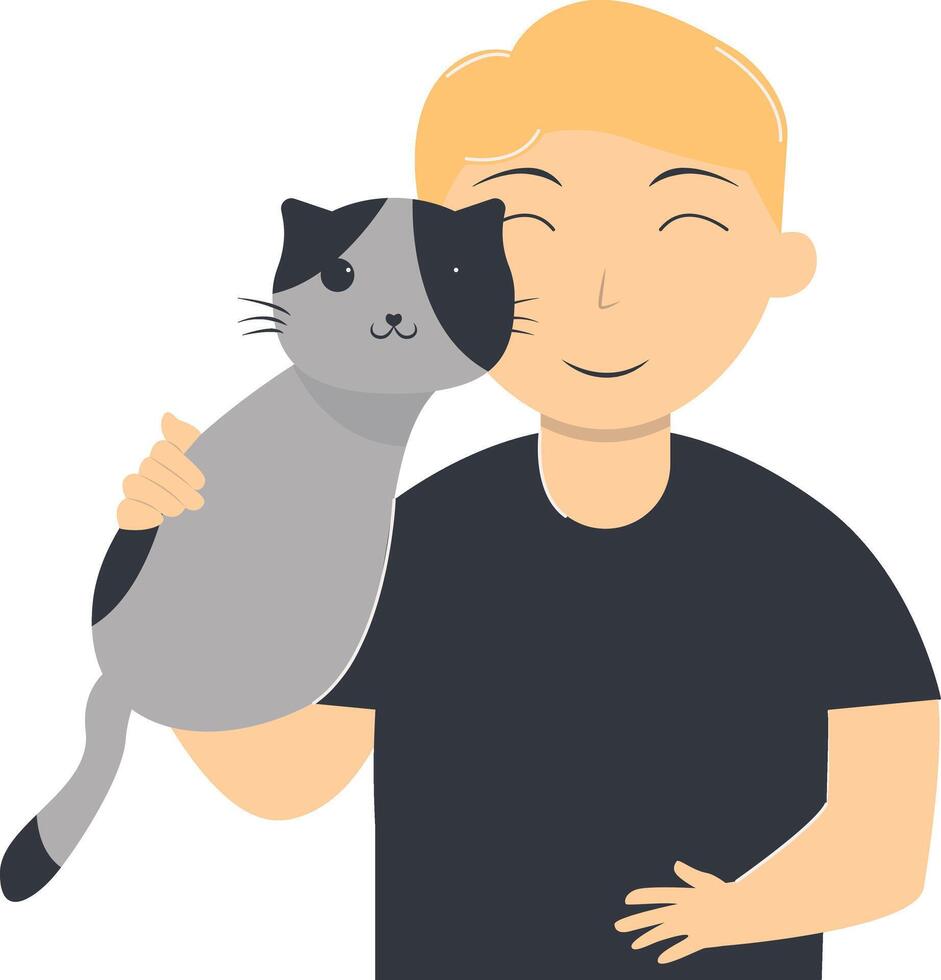 People and Cute Cat Cartoon Illustration vector
