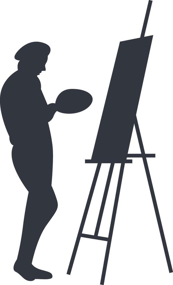 Silhouette of Man Painting on Canvas, Isolated on White Background, vector