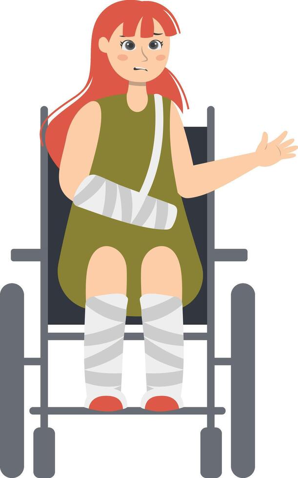 Injury Woman Character, Isolated on White Background. vector