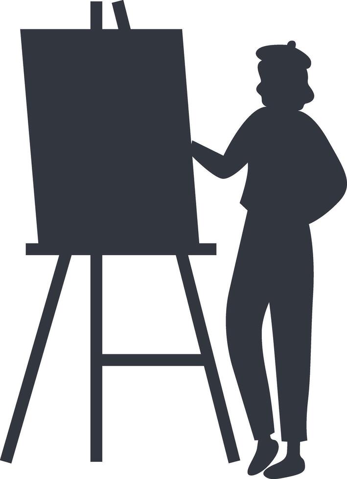 Silhouette of Artist Painting on Canvas Isolated on White Background. vector