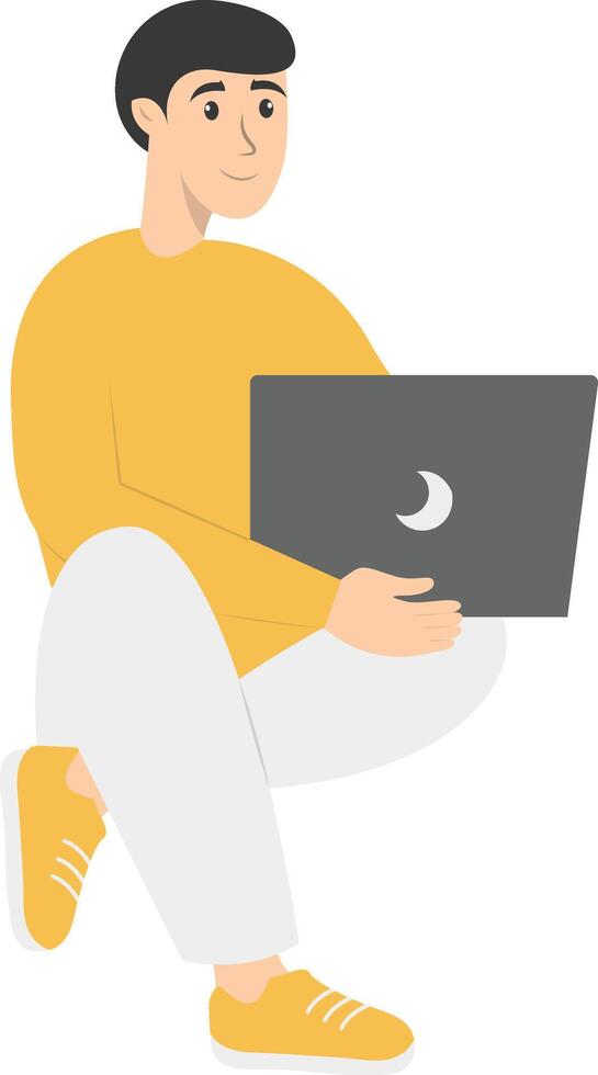Illustration of Man Working with Technology Device, Isolated on White Background vector