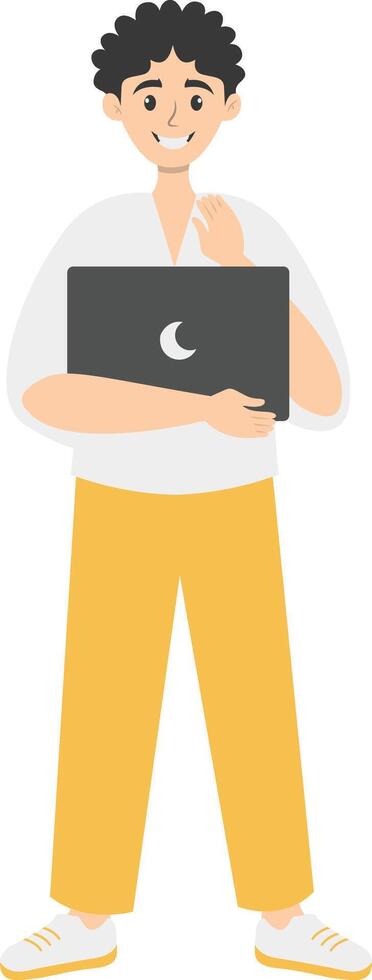 Illustration of Man Working with Technology Device, Isolated on White Background, vector