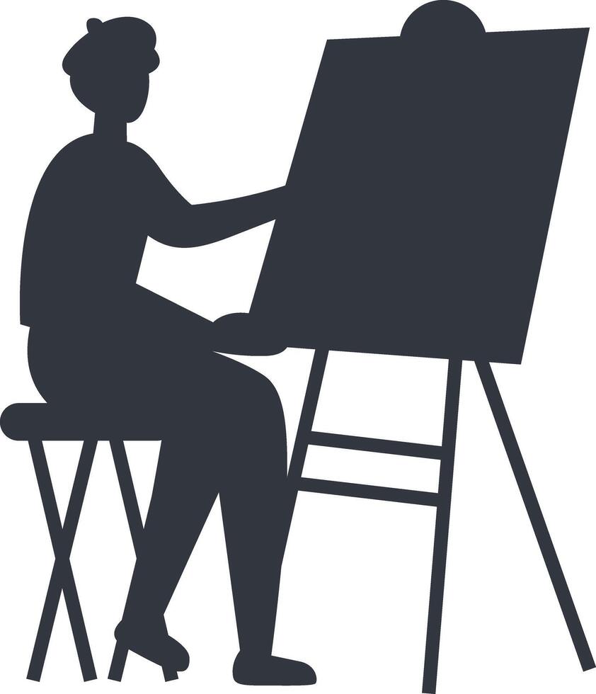 Silhouette of Artist Painting on Canvas, vector