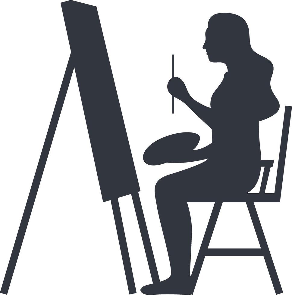 Silhouette of Woman Painting on Canvas. Creative Woman. vector