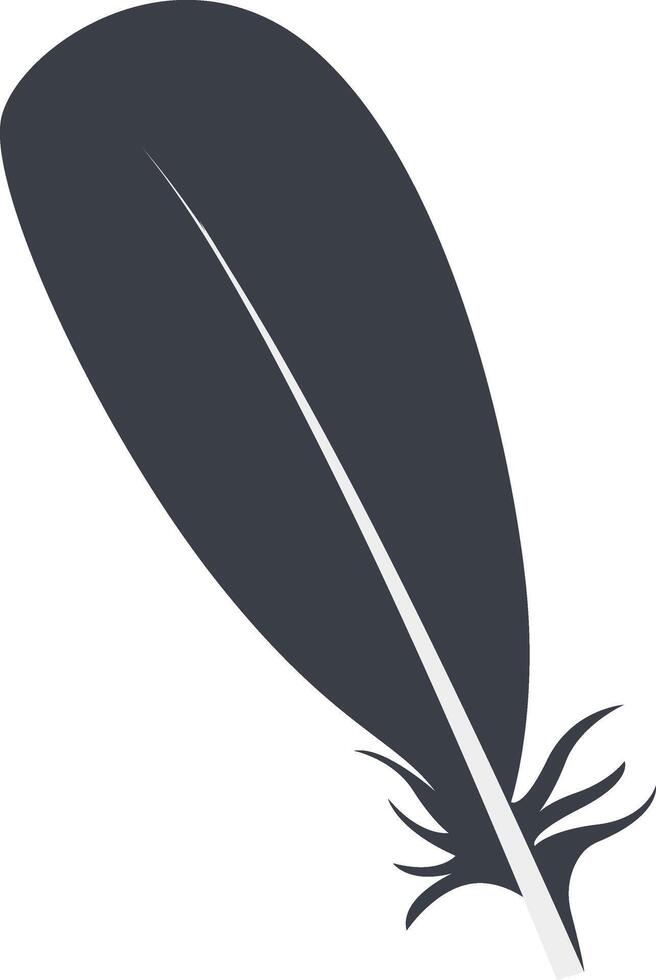 Bird Feather Black Silhouette in Simple Shape, Isolated on White Background, vector