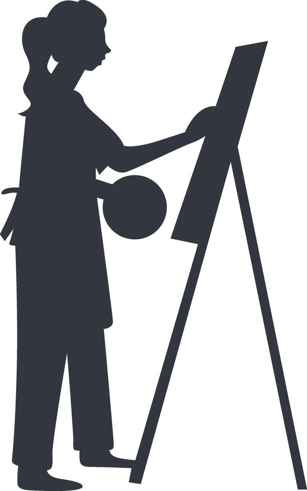 Silhouette of Artist Painting on Canvas, Design Element, vector