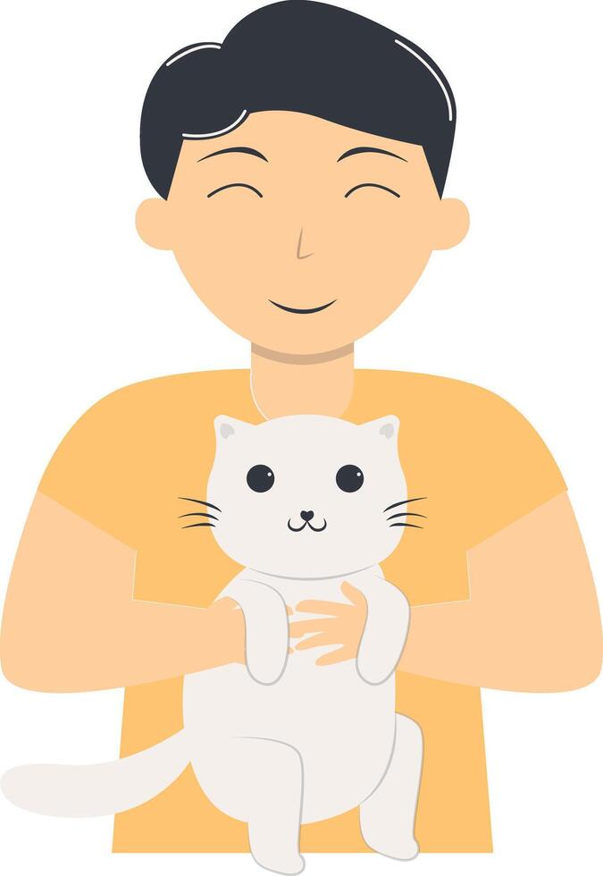 People and Cute Cat Cartoon Illustration. vector