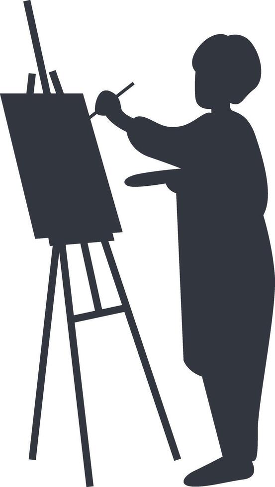 Silhouette of Woman Painting on Canvas, Isolated on White Background, vector