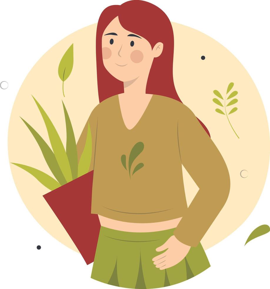 Vegetarian Woman Character in Cartoon Design vector