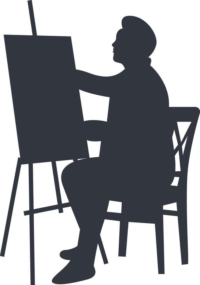 Silhouette of Man Painting on Canvas. Creative Man. vector