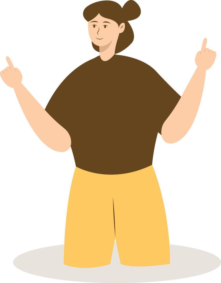 Woman Pointing Character with Cartoon Design. Isolated on a White Background. vector