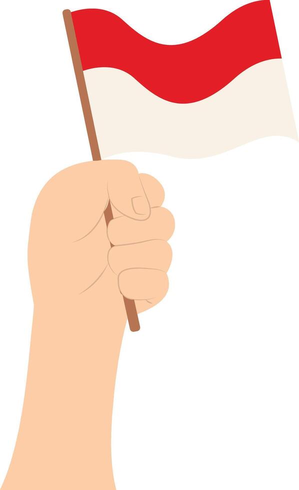 Hand Holding Indonesian Flag Illustration in Flat Cartoon Design. Isolated on White Background. vector