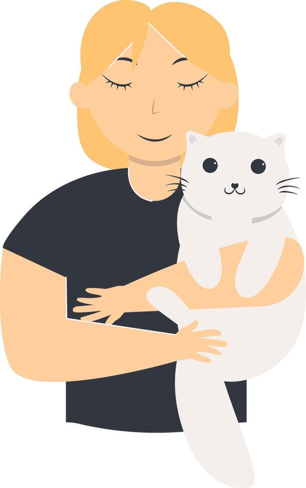 People and Cute Cat Illustration in Flat Design vector