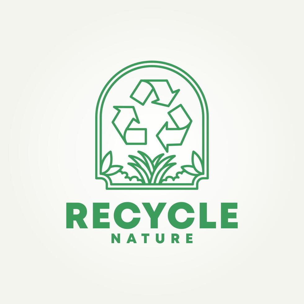 minimalist recycle eco-friendly nature line art icon badge logo illustration design. simple modern ecology, sustainability, renew emblem logo concept vector