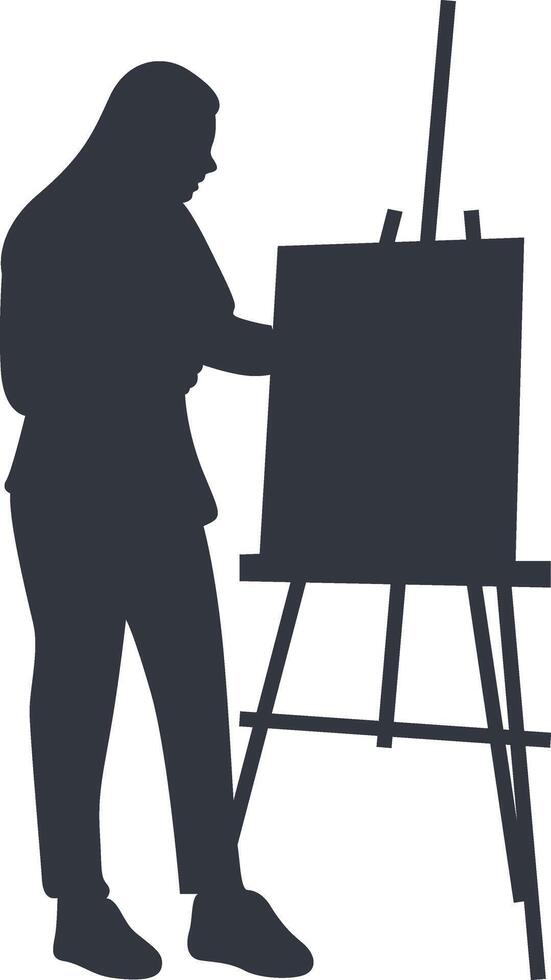 Silhouette of Artist Painting on Canvas. Isolated on White Background. vector