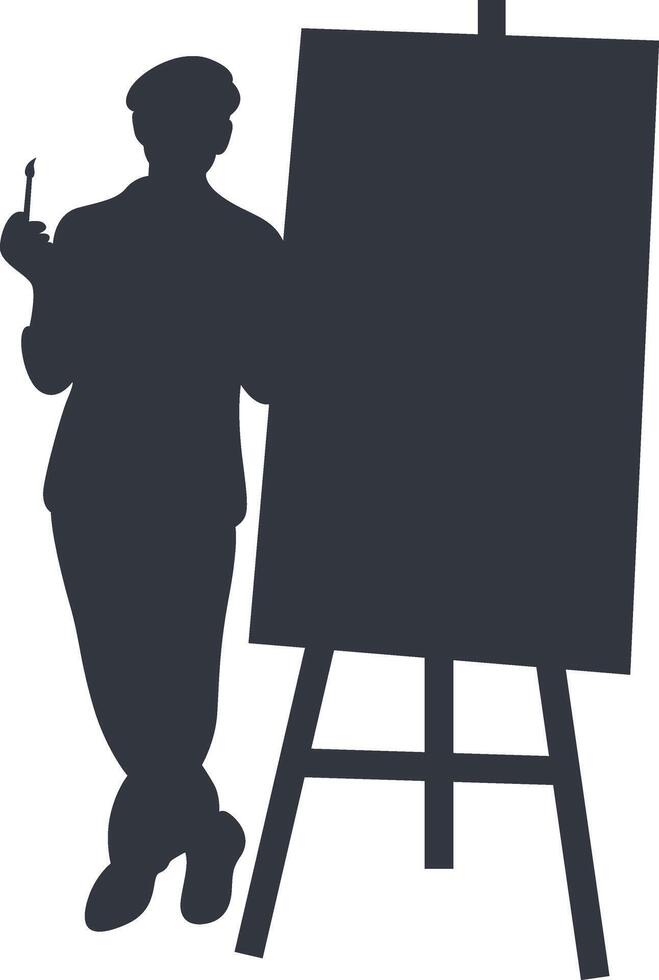 Silhouette of Man Painting on Canvas. vector