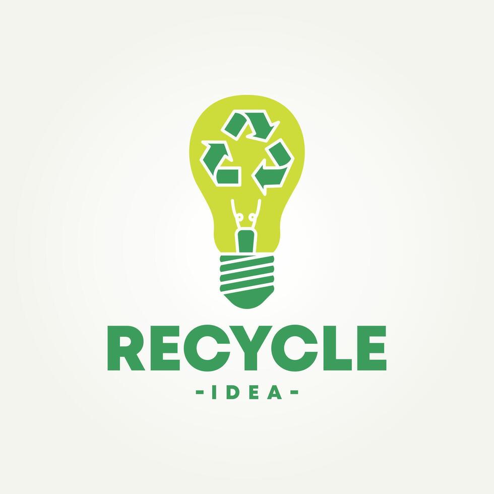 minimalist recycle with lamp symbolizes the idea icon logo illustration design. simple modern energy, eco friendly, environmental logo concept vector