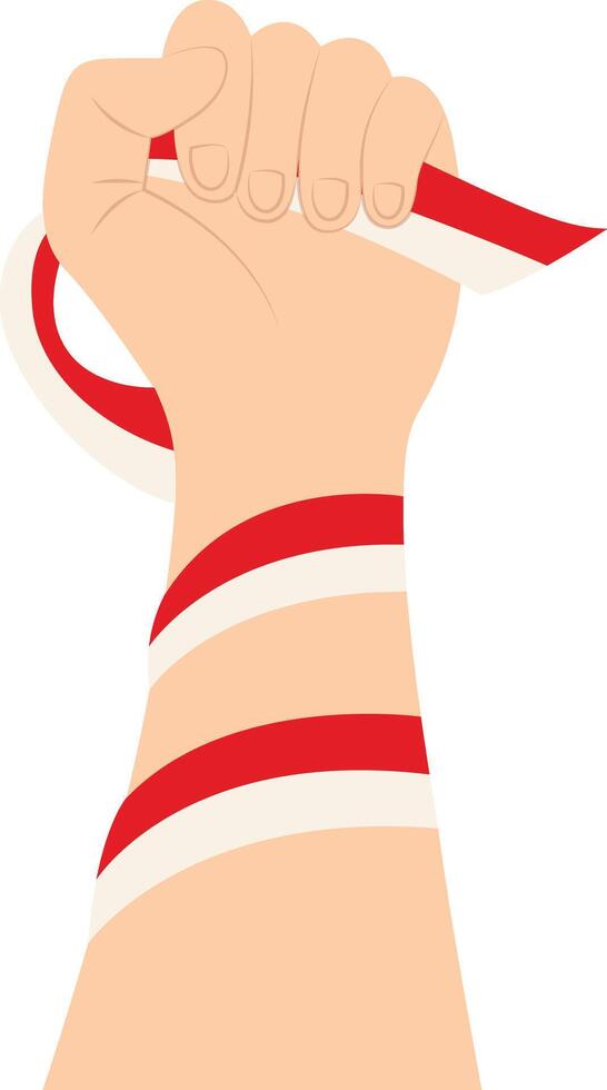 Hand Holding Indonesian Flag Illustration in Cartoon Design. Isolated on White Background. vector
