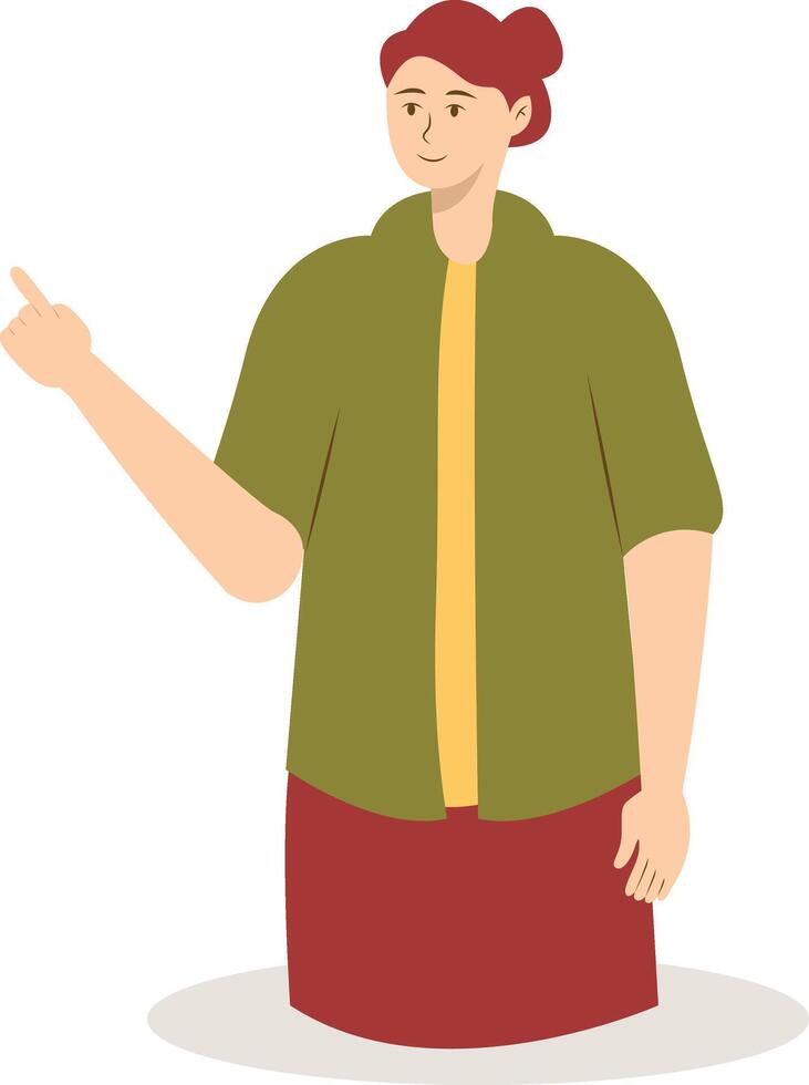 Woman Pointing Character in Cartoon Design. Isolated on a White Background vector