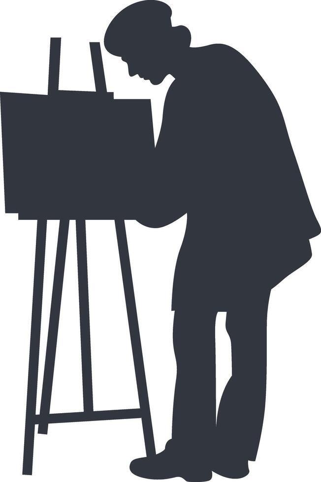Silhouette of Man Painting on Canvas. Isolated on White Background. vector