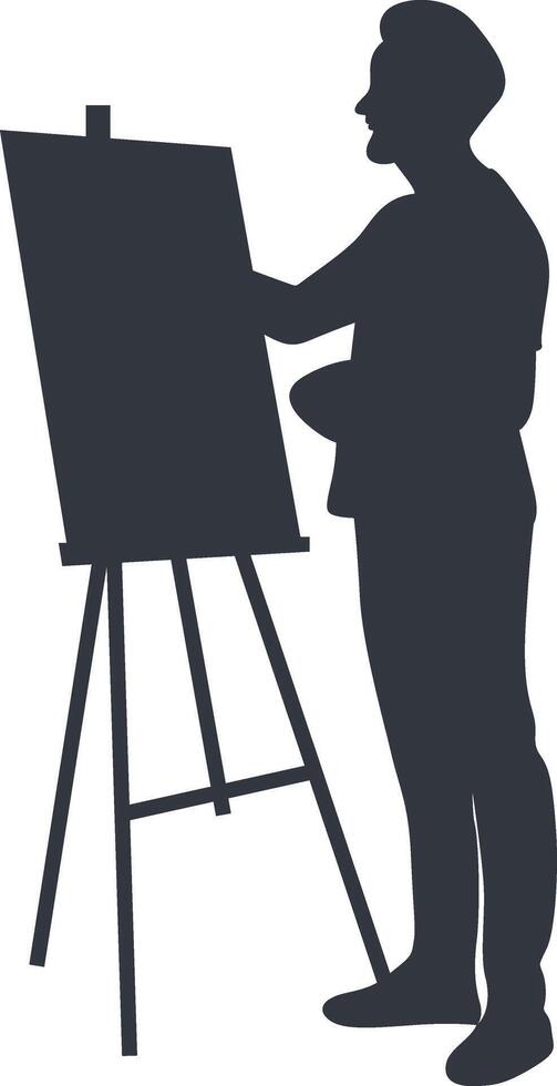 Silhouette of Man Painting on Canvas. Creative Man vector