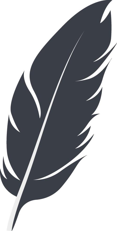 Bird Feather Black Silhouette in Simple Design. Isolated on White Background. vector