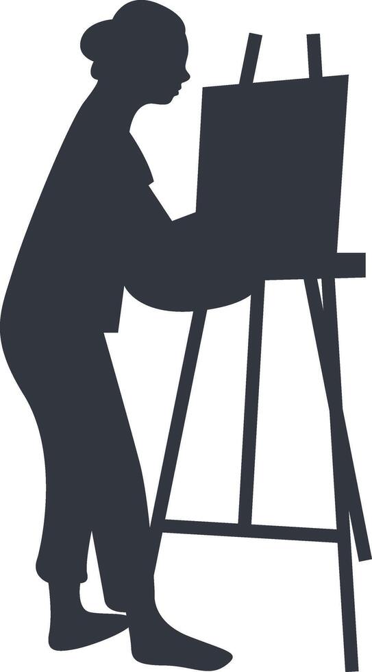 Silhouette of Woman Painting on Canvas with Simple Design, Isolated on White Background vector