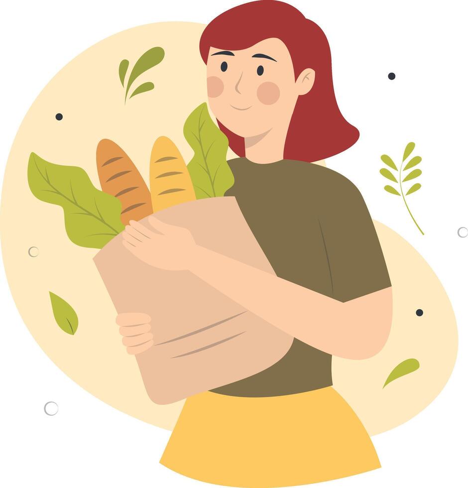 Vegetarian Woman Character in Flat Cartoon Design vector