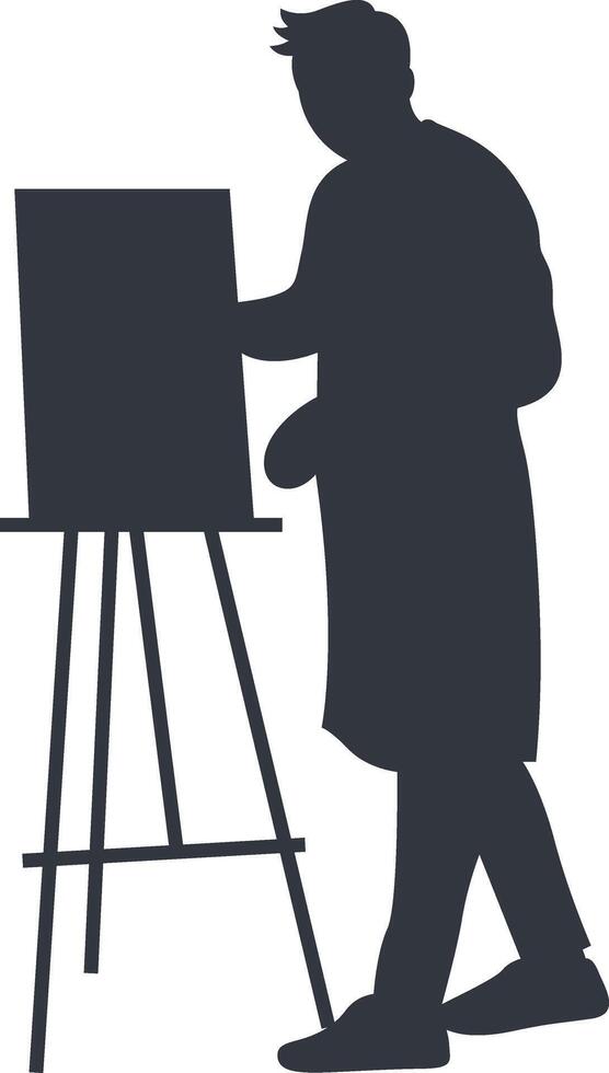 Silhouette of Man Painting on Canvas. Isolated on White Background vector