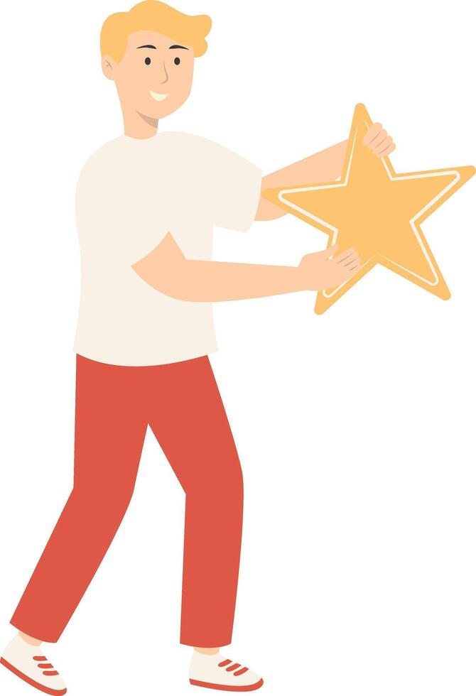 Man Giving Star Feedback. vector