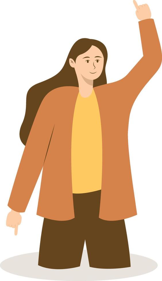 Woman Pointing Character with Cartoon Design. Isolated on a White Background vector