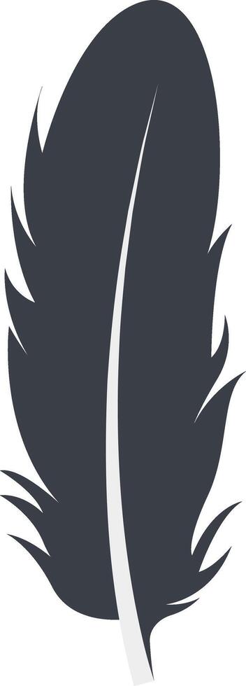 Bird Feather Black Silhouette, Isolated on White Background. vector