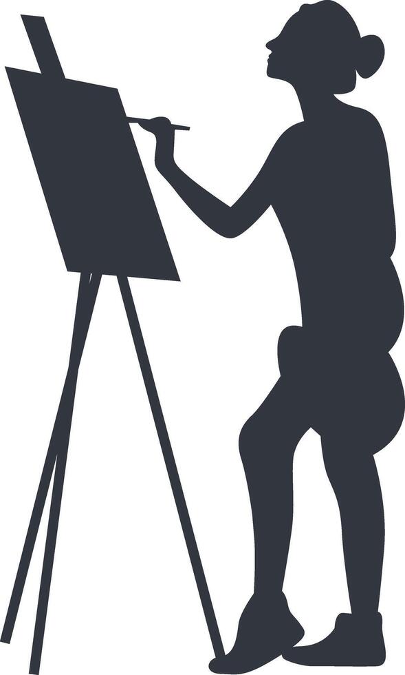 Silhouette of Woman Painting on Canvas. Creative Woman vector