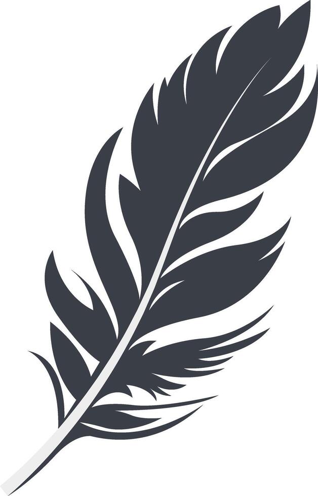 Bird Feather Black Silhouette in Simple Design. vector