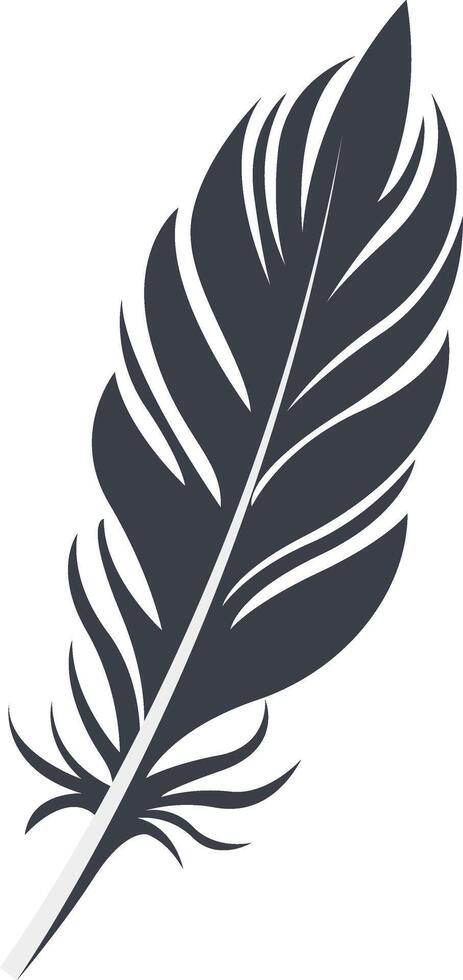 Bird Feather Black Silhouette, Isolated on White Background, vector