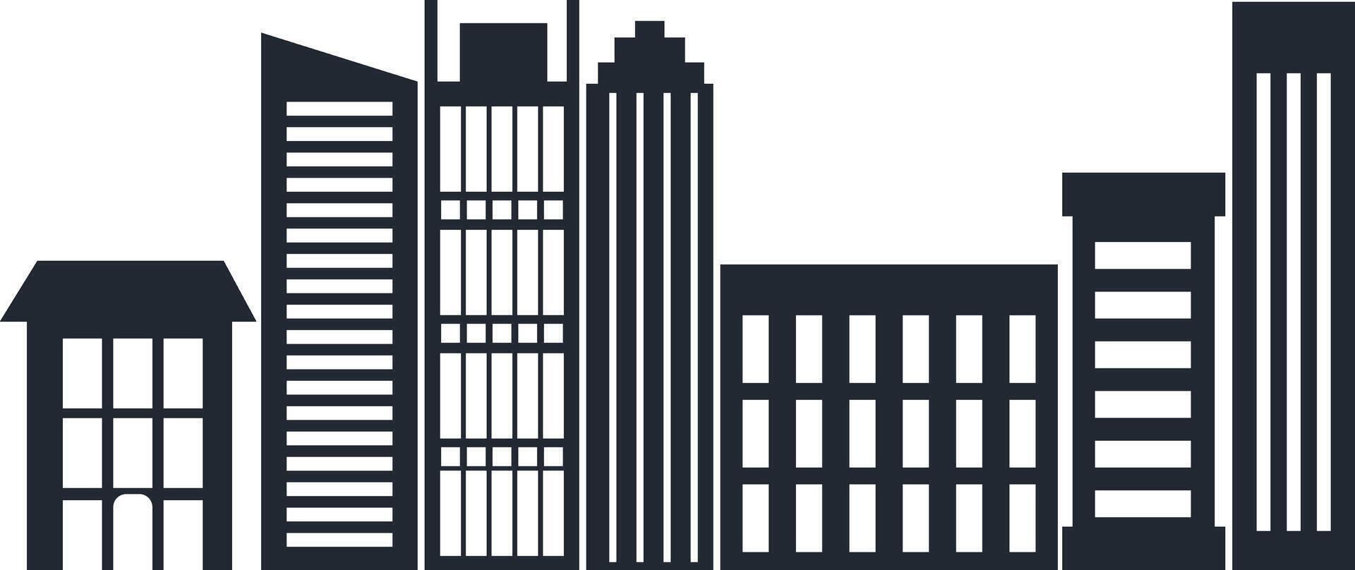 Modern City Skyline Silhouette with Flat Design. Isolated on White Background vector