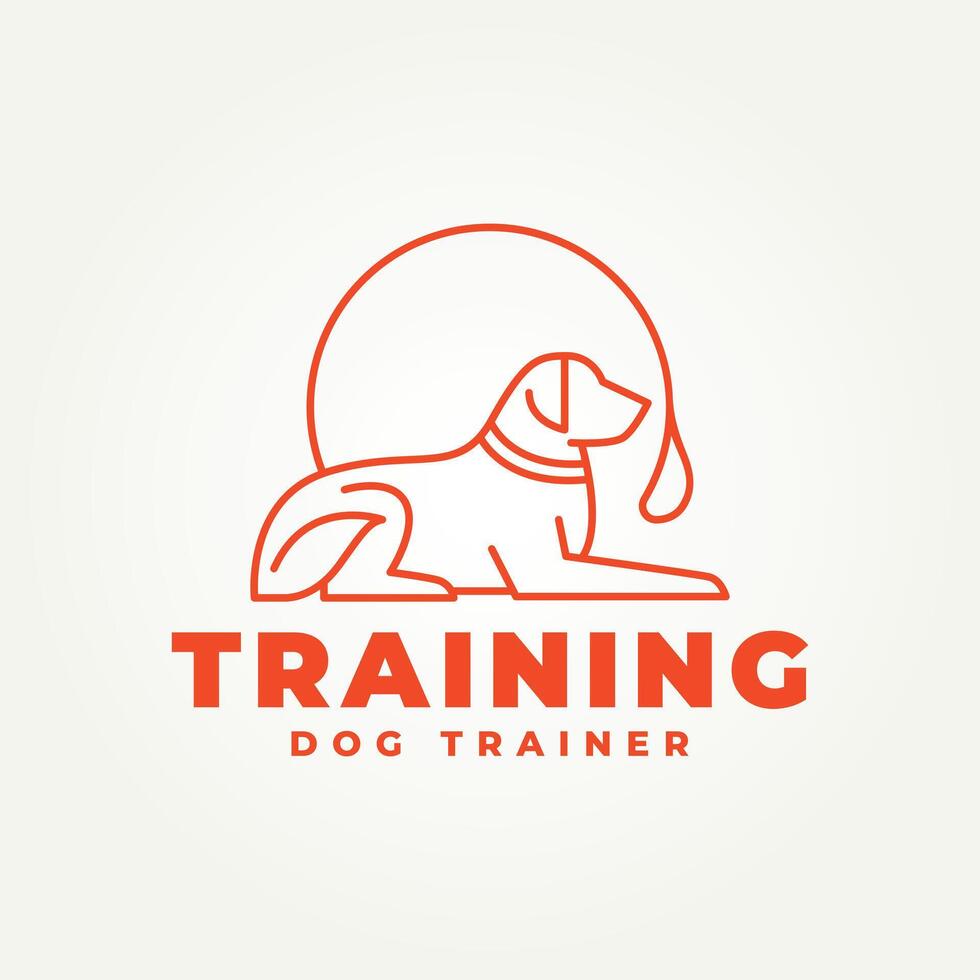 minimalist dog with collar and leash line art icon logo illustration design. simple modern dog trainer or dog sitter logo concept vector